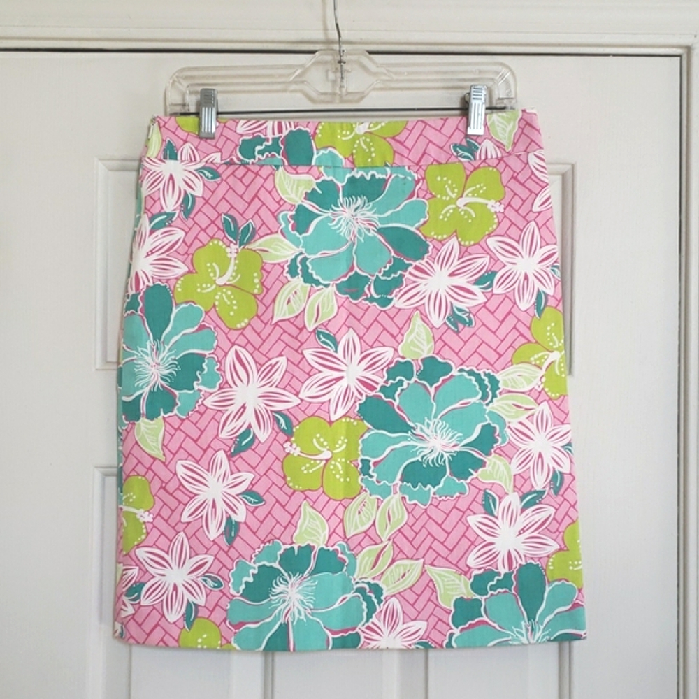Handmade Pink & Green Tropical Floral Pencil Skirt | Summer Resort Medium - Picture 3 of 10